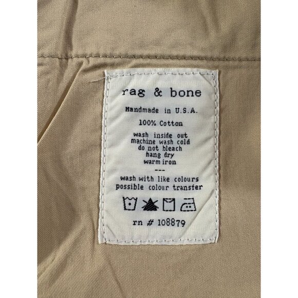 Rag & Bone cotton chino pants size 32 color beige handmade New York NWOT - Picture 5 of 5